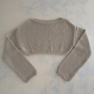 Light Grey Cropped Boat Neck Knit Long Sleeve Sweater